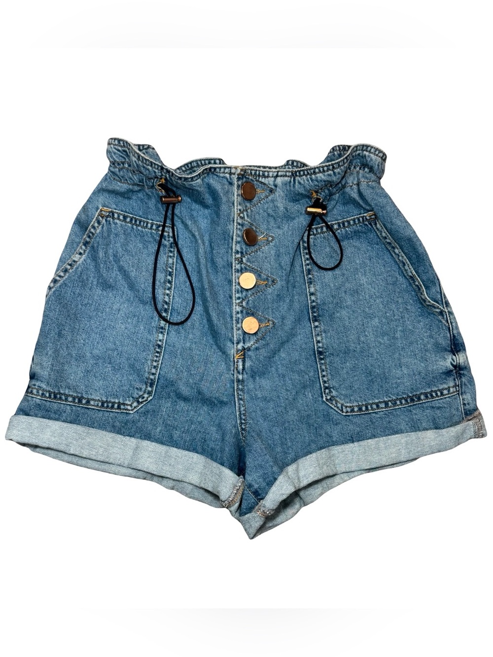 🌚☀️ River Island Blue High-Waist Paperbag Denim Shorts w. drawstring waist ☀️🌚